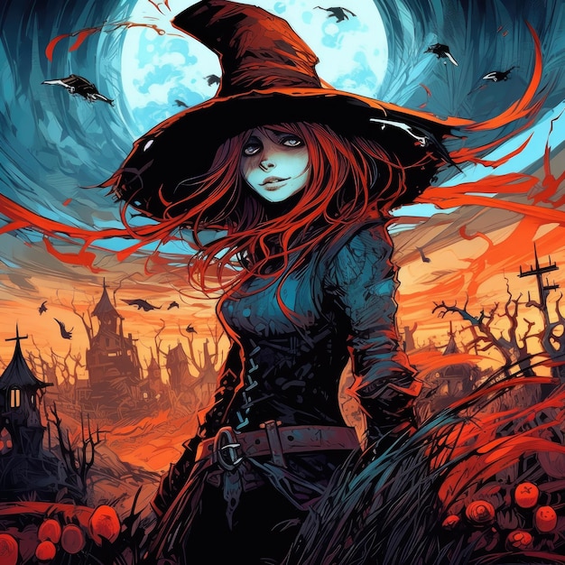 witch sorcess portrait halloween fantasy illustration art poster magic art creepy scary epic horror