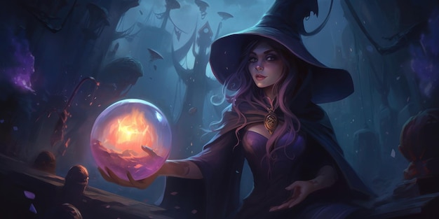 A witch with a ball in her hand