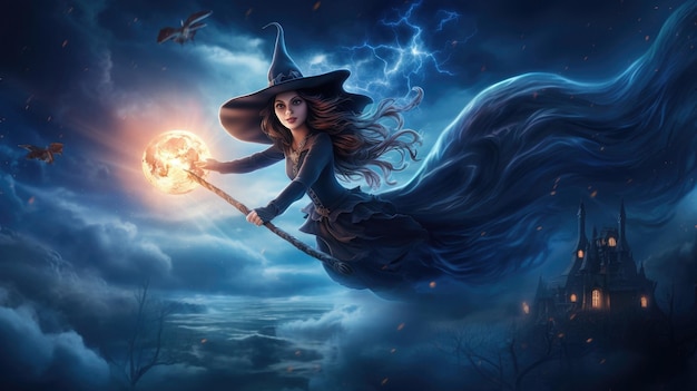 a witch with a broom and a flying witch