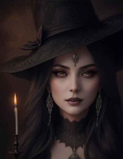 A witch with candles attractive halloween witch portrait generative ai