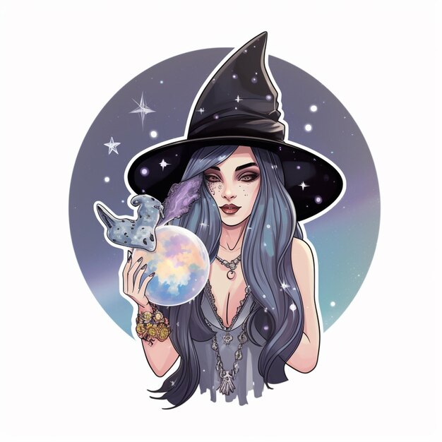 witch with a cat and a crystal ball generative ai