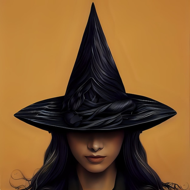 Witch with hat and plain yellow background