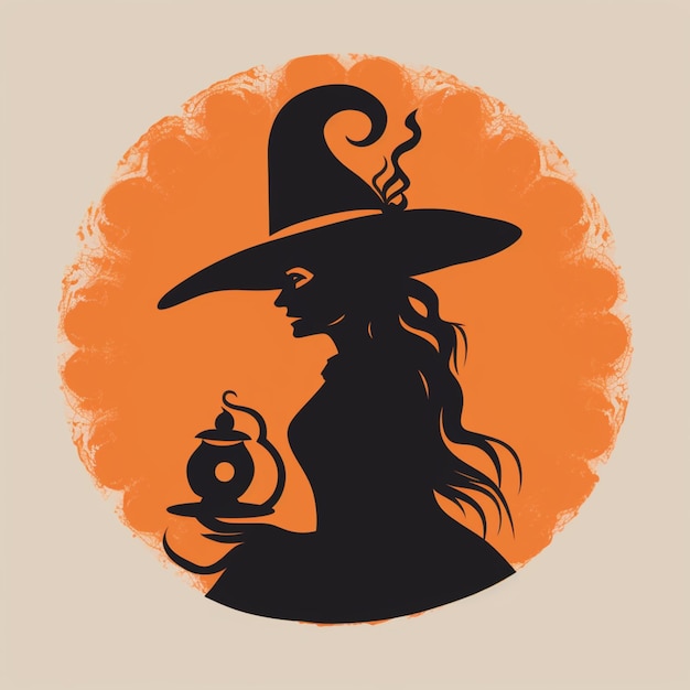 Witch with a lantern and a hat on her head generative ai