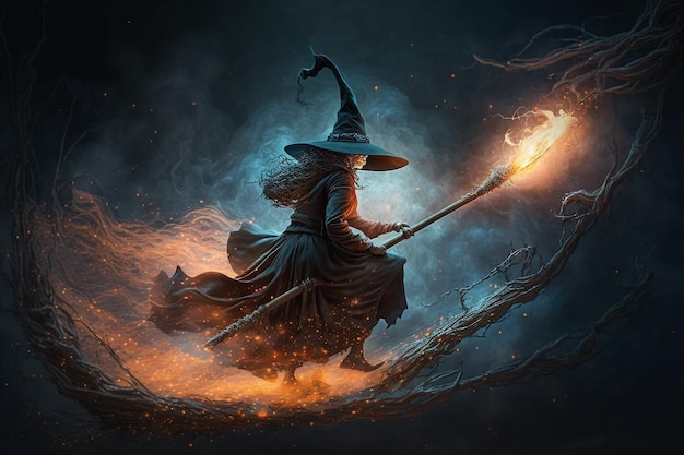 Ведьма, делающая колдовство, магические заклинания, шляпа, заклинание, Жуткий темный волшебный лес, Волшебник, Широкая вечеринка на Хэллоуин, художественный дизайн, Ужасающий страшный персонаж, красивая волшебница