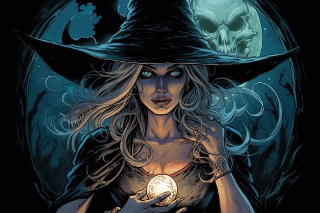 A witch with a moon on her hat