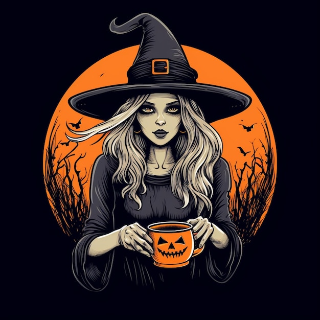 witch with a pumpkin mug generative ai