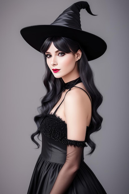 A witch woman in a black hat