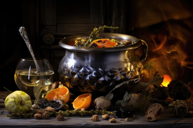 Photo witches stir their cauldron full of spellbinding concoctions