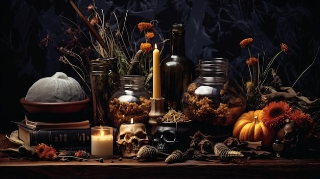 Witchs ceremony with ritual magic items