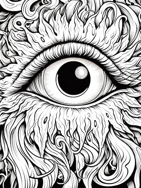 witchs eye fantasy magical coloring book page in black and white for Adults