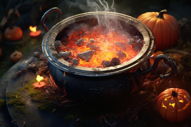 Foto cauldron per la preparazione della pozione delle streghe cauldron bubbling w 00739 03