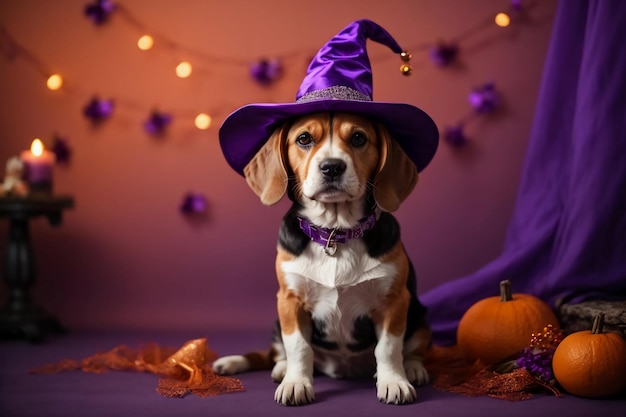 Witchy Whiskers Adorable Beagle Sporting a Witch Hat for Halloween