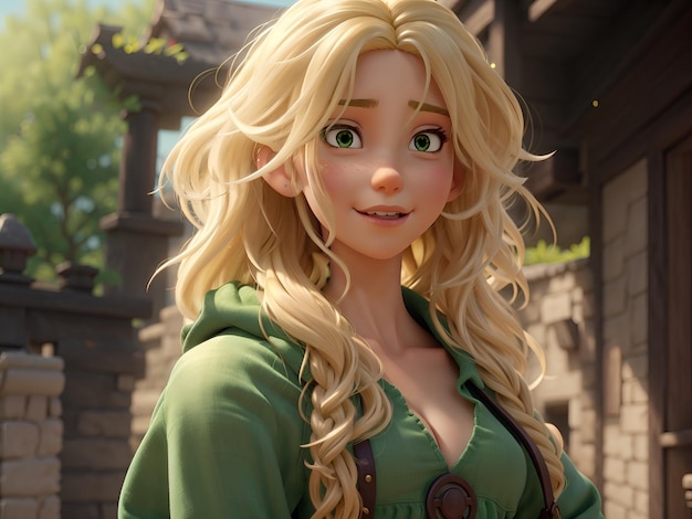 Photo with blonde hair and green eyes old west setting detailed digital anime art 3d loish and wlop cu
