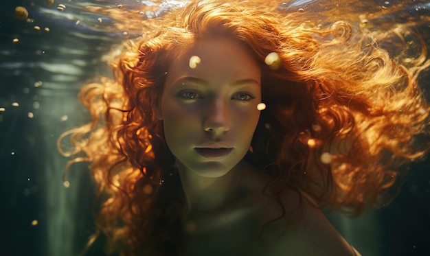 With a dreamlike quality the underwater portrait of a young woman showcases her grace and elegance designe