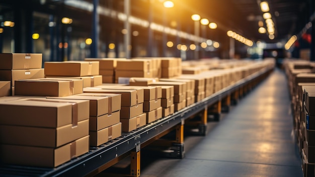 With a female manager using a tablet computer a worker loads cardboard boxes into a delivery truck in a logistics retail warehouse Online purchases orders and