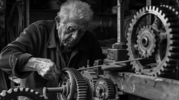 Photo with a furrowed brow and a look of intense concentration the tinkerer hunches over a dismantled