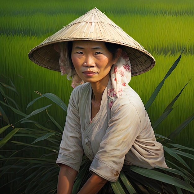 Photo with her typical vietnamese hat