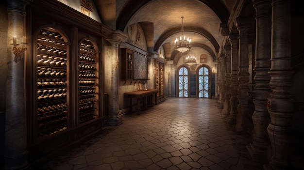 Винный погреб в итальянском стиле с богато украшенной архитектурой и изысканным дизайном является идеальным местом для любителей вина, которые ищут.