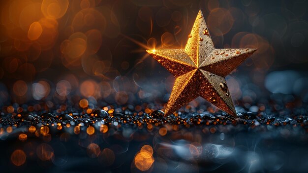 Photo with a light effect on a dark background there is a golden star