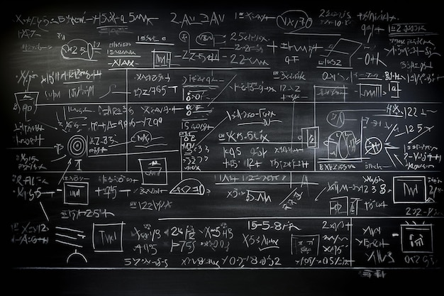 黒板の背景に白いチョークで書かれた数学式
