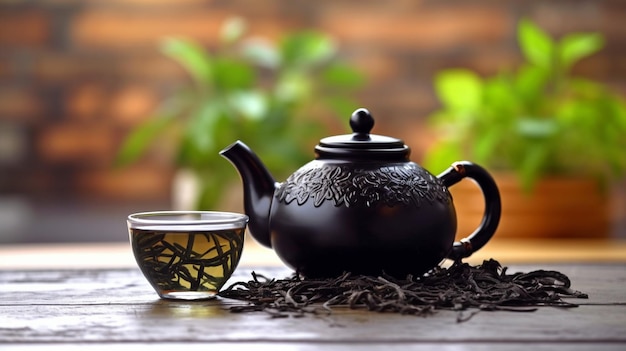 With mint tea a black Asian teapot GENERATE AI