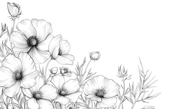 With white backgrounds flowers are drawn with lineart