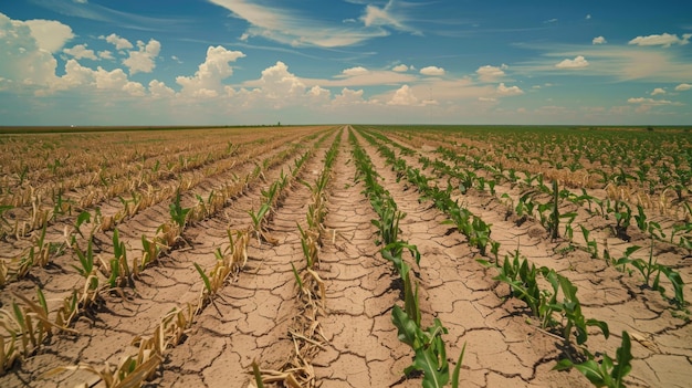 Photo a withered crop field devoid of life a sobering reminder of the devastating impact of prolonged drought