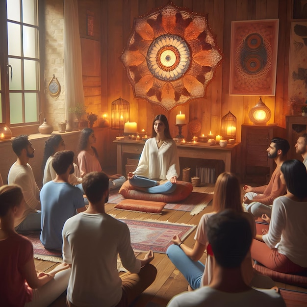 Photo within the cozy confines of a meditation room individuals participate in a chakra balancing worksho
