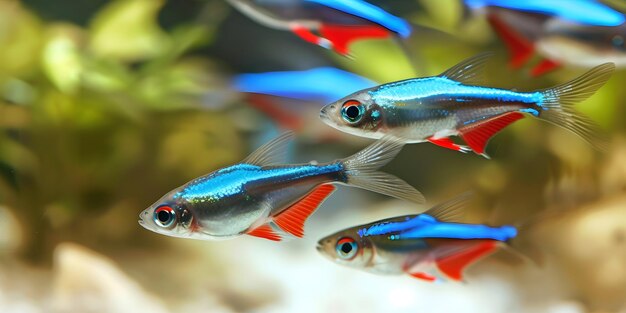 Photo within the tranquil confines exquisite neon tetra fish illuminate the aquarium