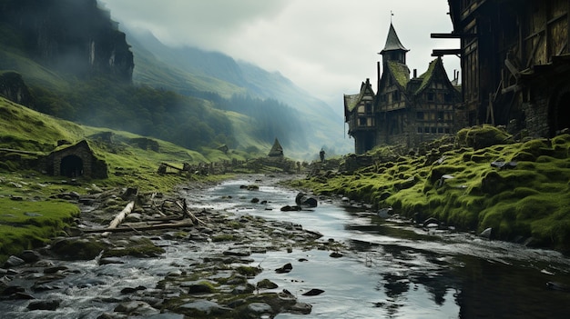 Photo within a valley an abandoned castle stands alone