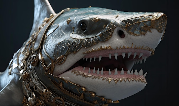 Witness the aweinspiring sight of the anthropomorphic shark equipped with deadly military armor designe