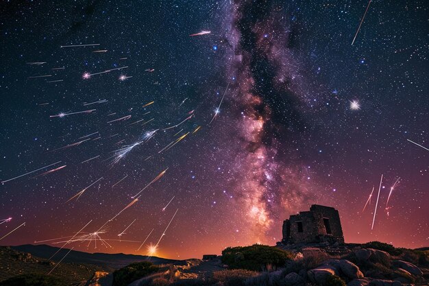 Witness the breathtaking panorama of meteor shower generative ai