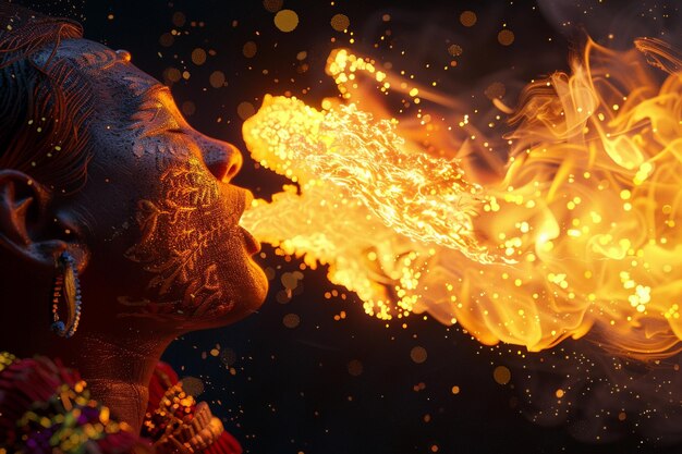 Photo witness the daring spectacle of a fire breather ca generative ai