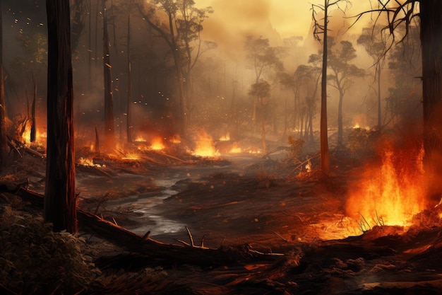 Станьте свидетелем разрушительного зрелища охваченного пламенем леса Генеративный ИИ