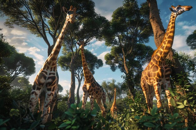 Witness the enchanting scene of majestic giraffes generative ai