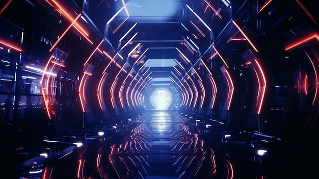 Photo witness the fusion of futuristic neon lights with intricate geometric patterns elevated by 3d effec