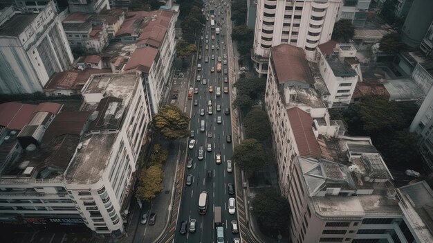Witness the mesmerizing drone footage that showcases the vibrant energy of a bustling city traffic Generated by AI