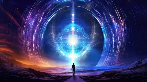 Witness the mesmerizing sight of a celestial portal opening unveiling a gateway to a parallel dimension Ethereal energies surge and converge Generated by AI