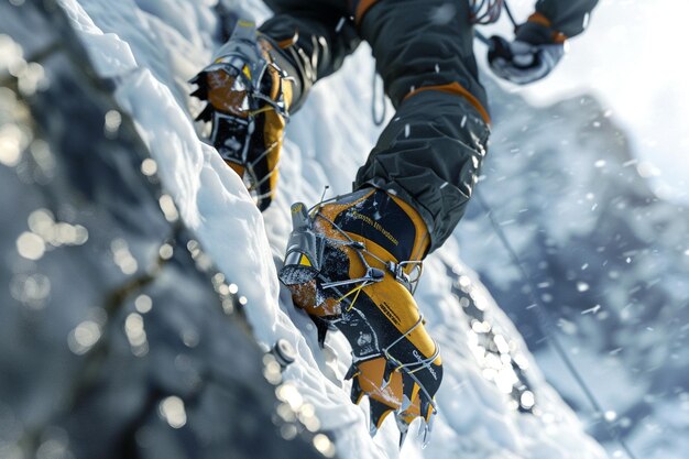 Photo witness the s of the climber as crampons secure th generative ai