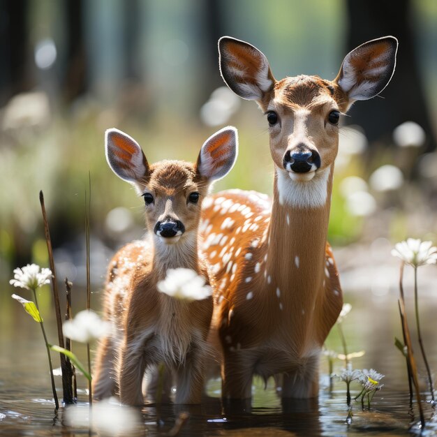 Foto witstaart hert doe en fawn in de buurt van een stadspark in wisconsin