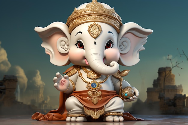 Witte achtergrond cartoon van Lord Ganesha