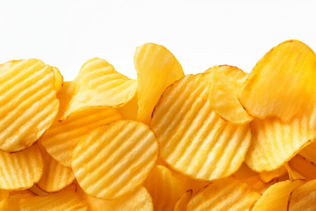 Witte achtergrond met een uitknippad voor perfect knapperige chips