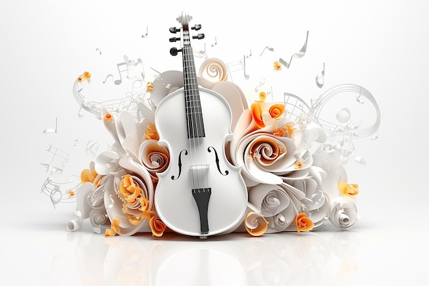 Foto witte achtergrond muzikale stijl thema abstracte muziekinstrumenten 3d mockup