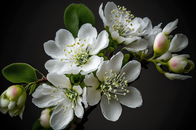 Witte appelboom bloeit en lente bloeit op een grijze achtergrond