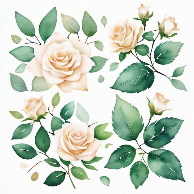 Witte aquarel rozen clipart