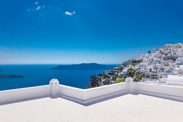 Witte architectuur op het eiland Santorini Griekenland Prachtig uitzicht op zee Beroemde reisbestemming