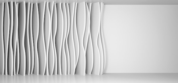 Witte architectuur verticale golven 3D-rendering. Abstracte gebogen vormen. 01