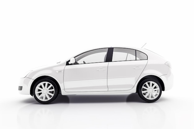 Witte auto op witte achtergrond met zwarte streep aan de zijkant van de auto Generatieve AI