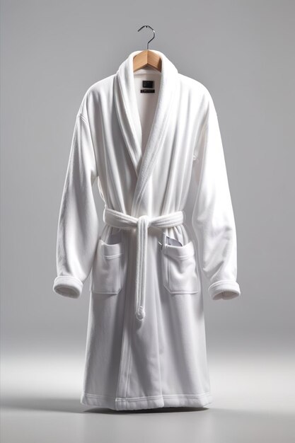 Foto witte badstof badjas op ware grootte op een witte achtergrond