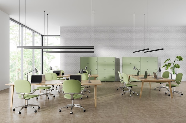 Witte bakstenen open kantoorruimte interieur